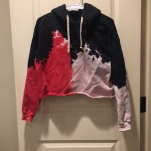 Re/Done boxy colorblock tie dye Cropped pullover Hoodie sweatshirt long sleeve S
